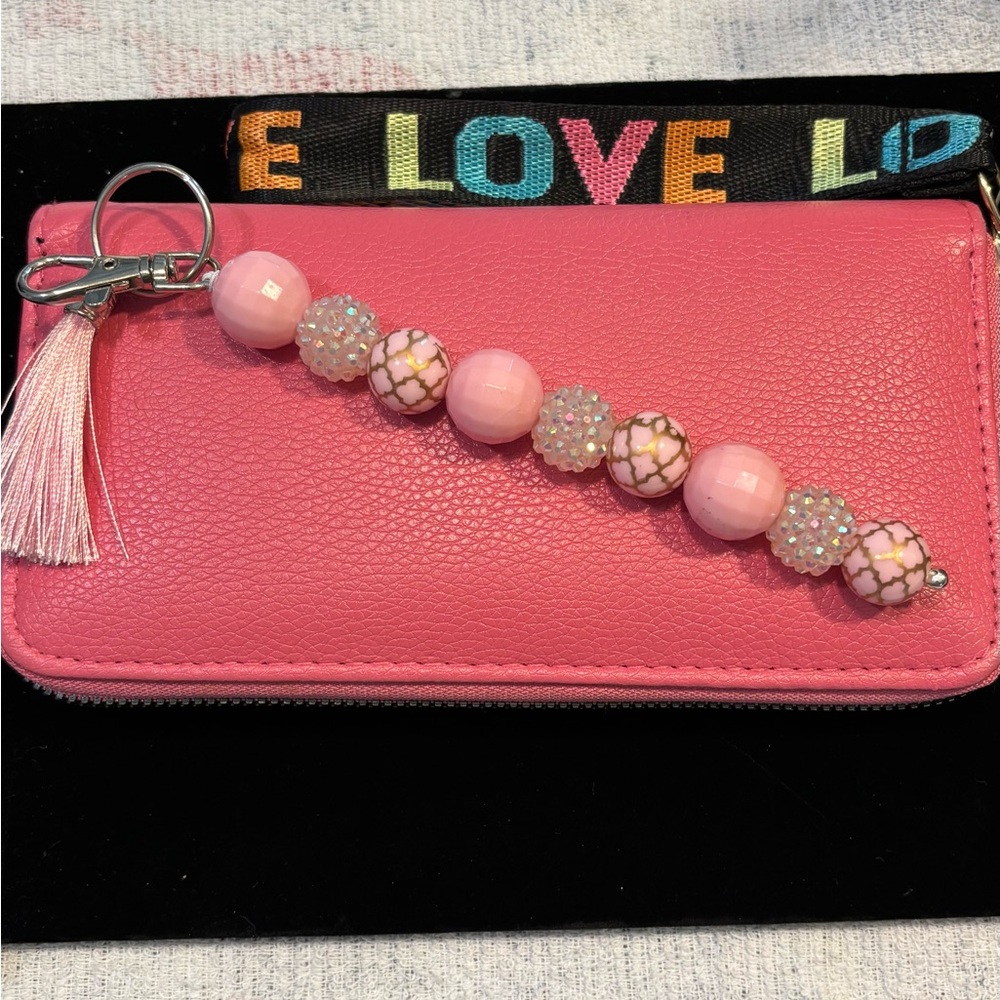 Pink Beaded Keychain with Tassel/ purse charms